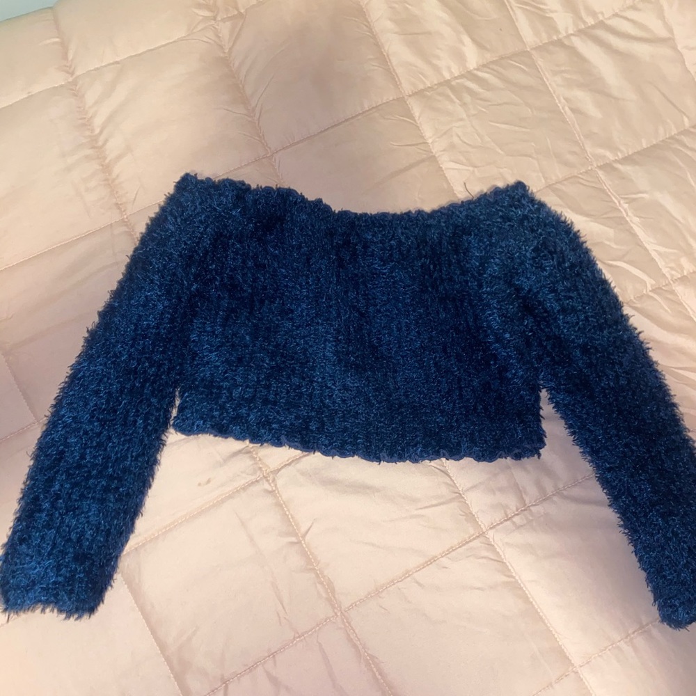 Navy blue off the shoulder crop top